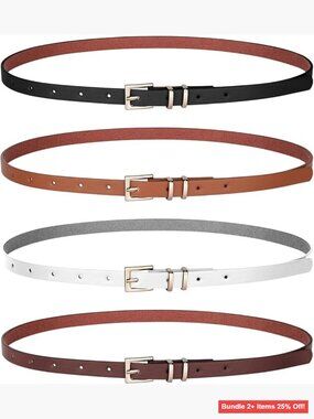 Set of 4 Skinny Leather Belts for Jeans Dresses Thin Waist Belt